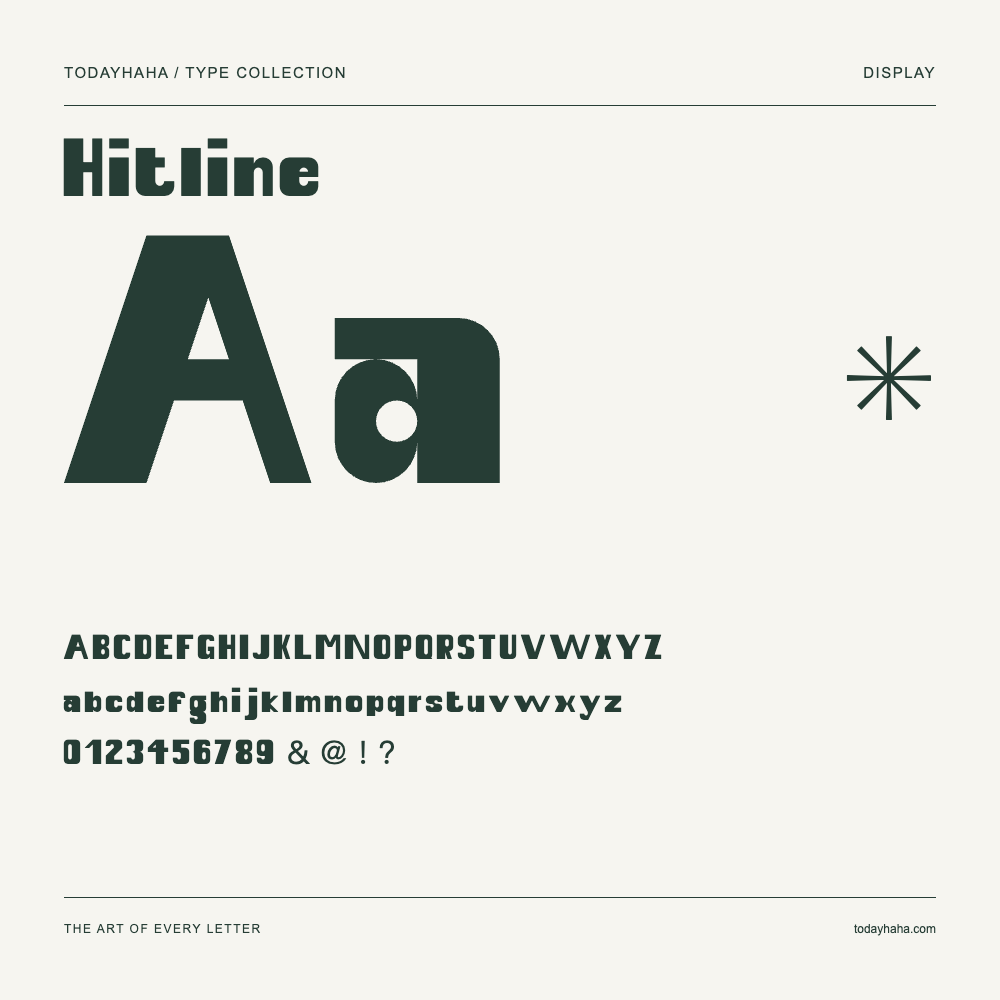 Hitline — Schriftmuster mit Großbuchstaben, Kleinbuchstaben und Ziffern