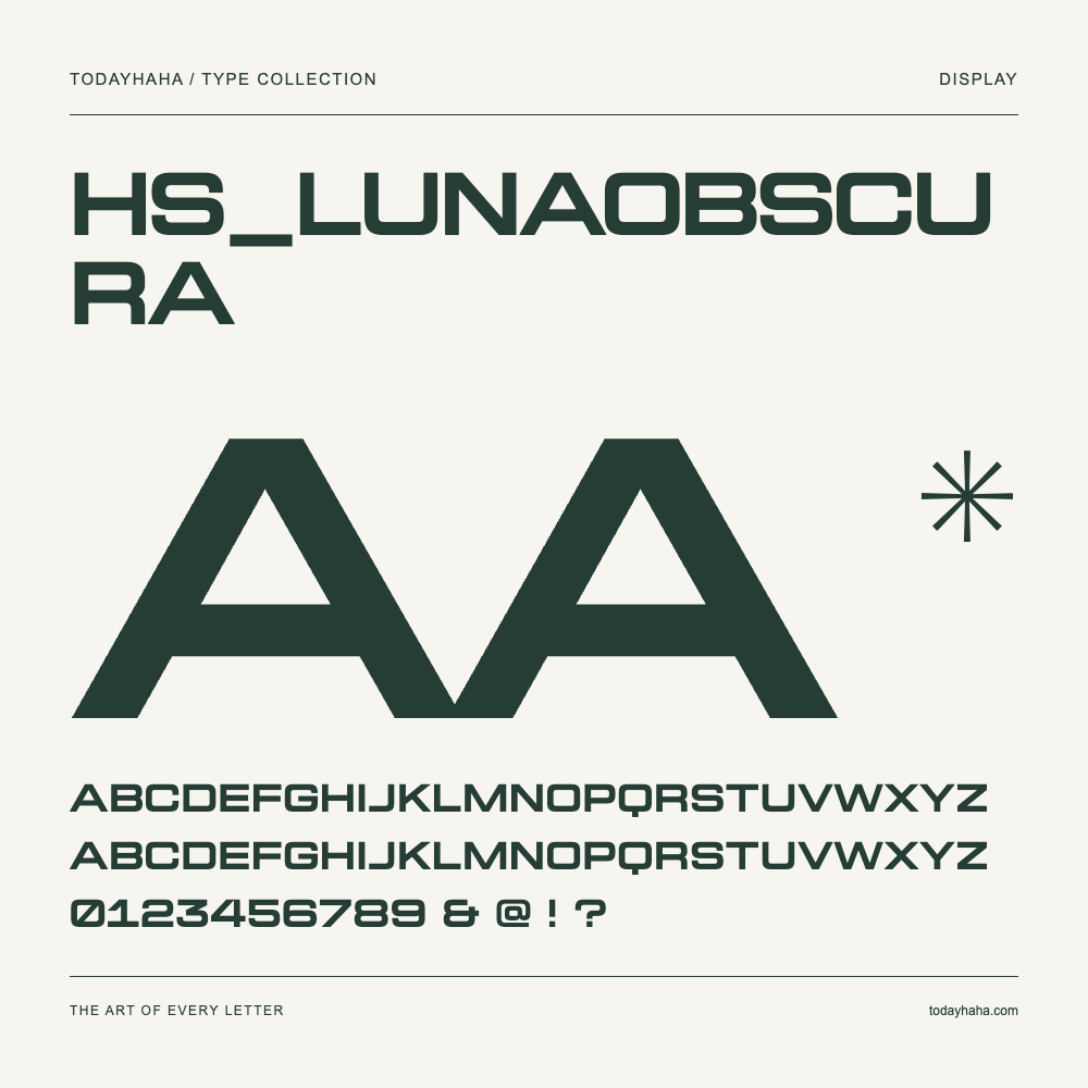 HS_LunaObscura — Font specimen with uppercase and lowercase letters and numbers