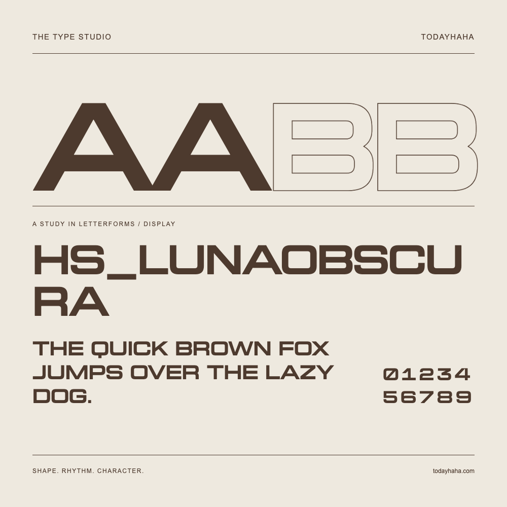 HS_LunaObscura — Letterform study with sample sentence and numbers