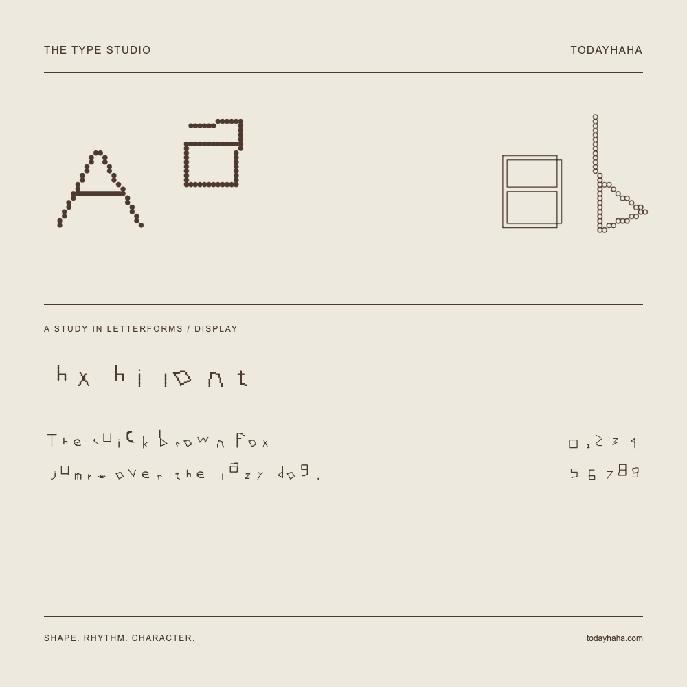 hx hilont — Letterform study with sample sentence and numbers