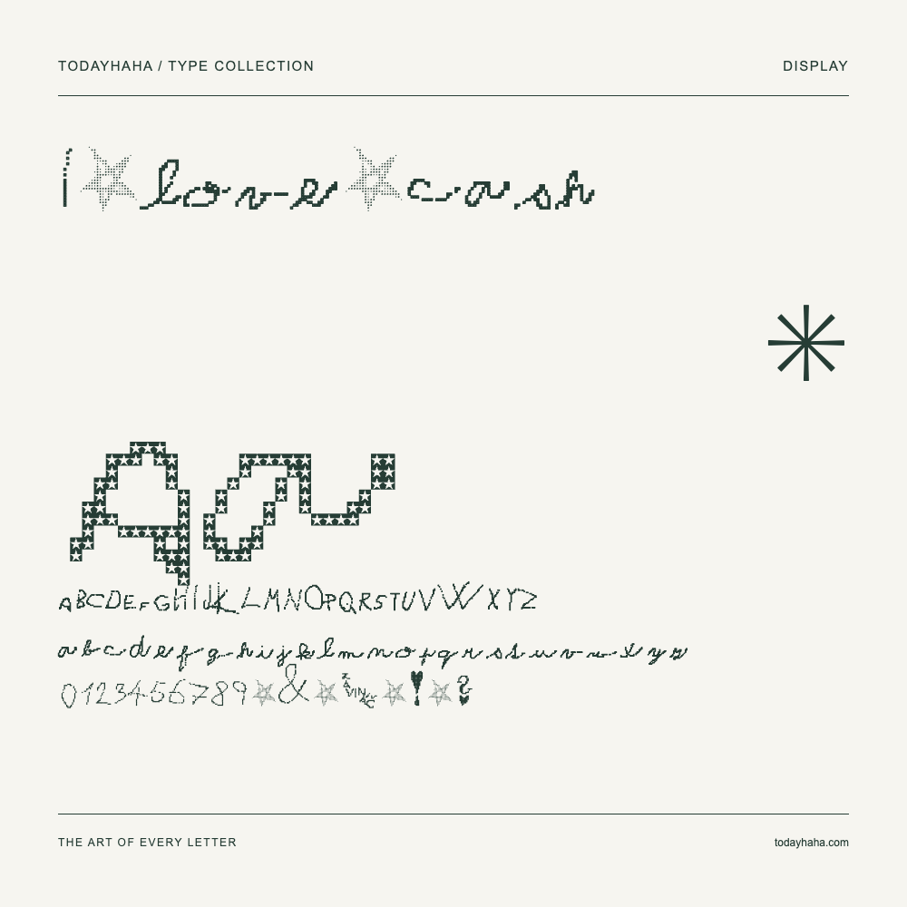 I love cash — Font specimen with uppercase and lowercase letters and numbers