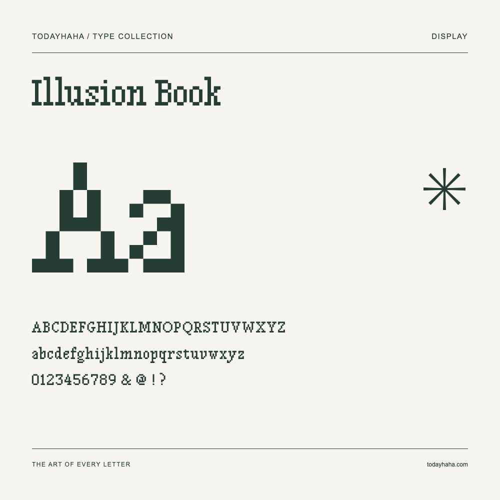 Illusion Book — Schriftmuster mit Großbuchstaben, Kleinbuchstaben und Ziffern