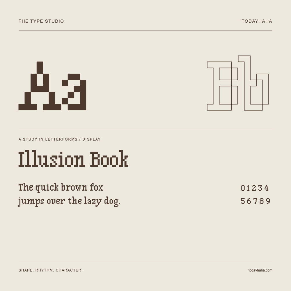 Illusion Book — Buchstabenstudie mit Beispielsatz und Ziffern