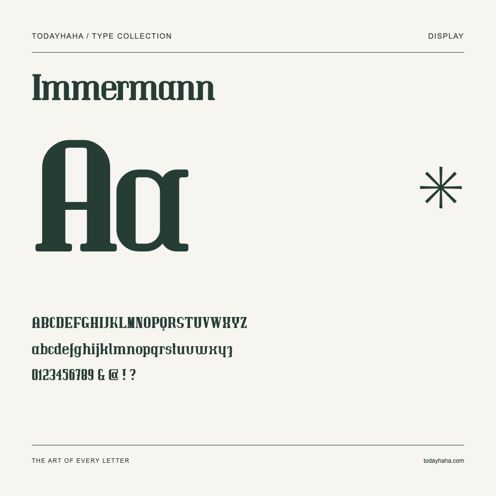 Immermann — Schriftmuster mit Großbuchstaben, Kleinbuchstaben und Ziffern