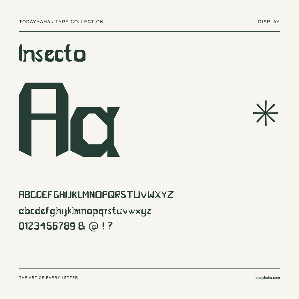 Insecto — Campione con lettere maiuscole, minuscole e numeri