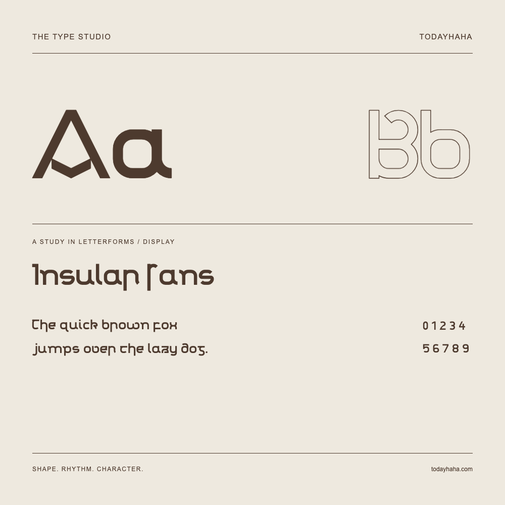 Insular Sans — Buchstabenstudie mit Beispielsatz und Ziffern