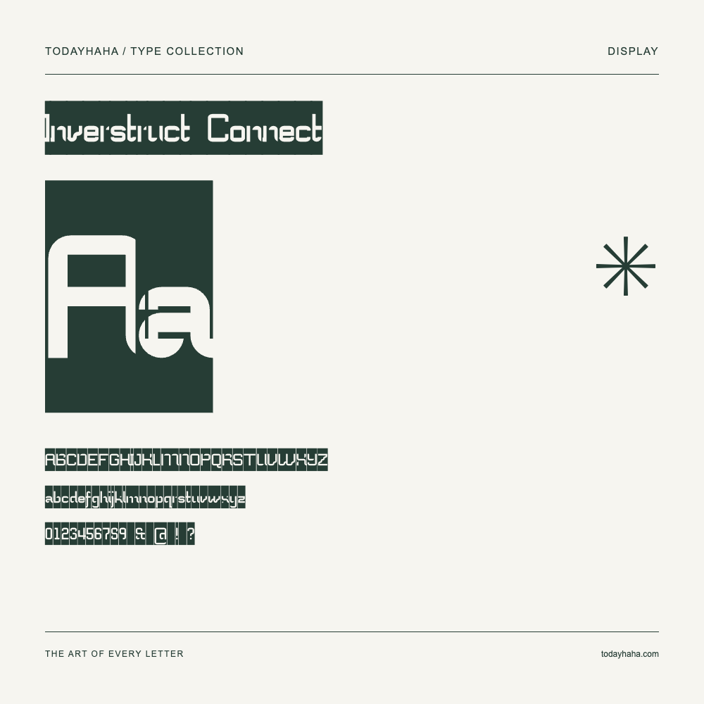 Inverstruct Connect — Schriftmuster mit Großbuchstaben, Kleinbuchstaben und Ziffern