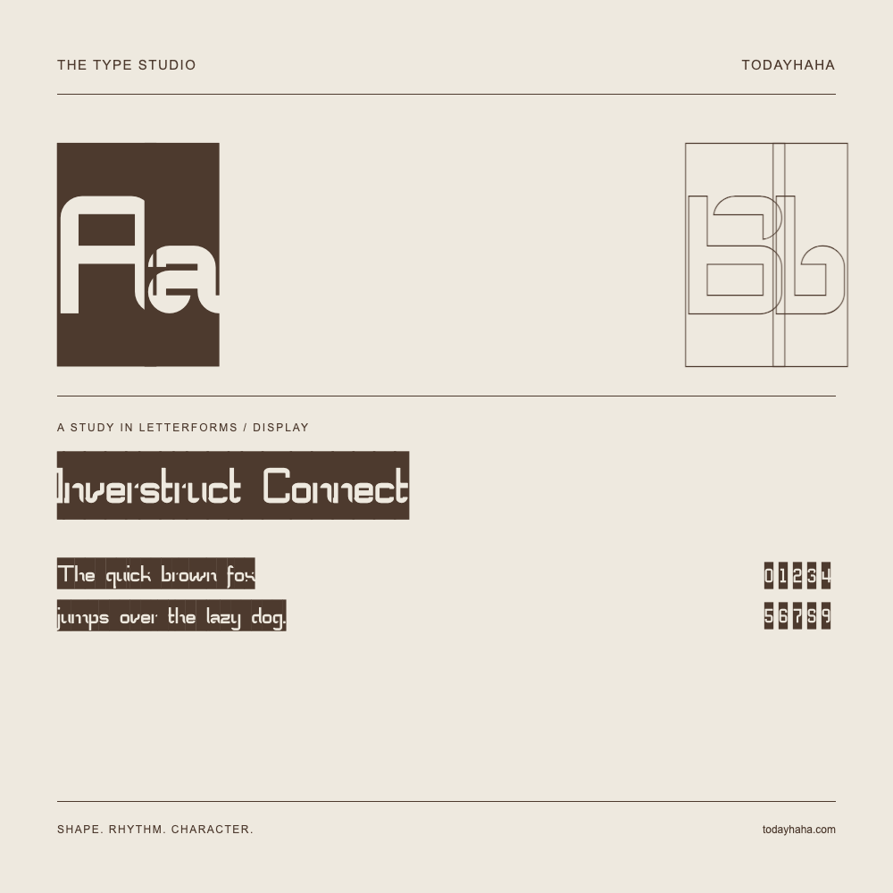 Inverstruct Connect — Buchstabenstudie mit Beispielsatz und Ziffern