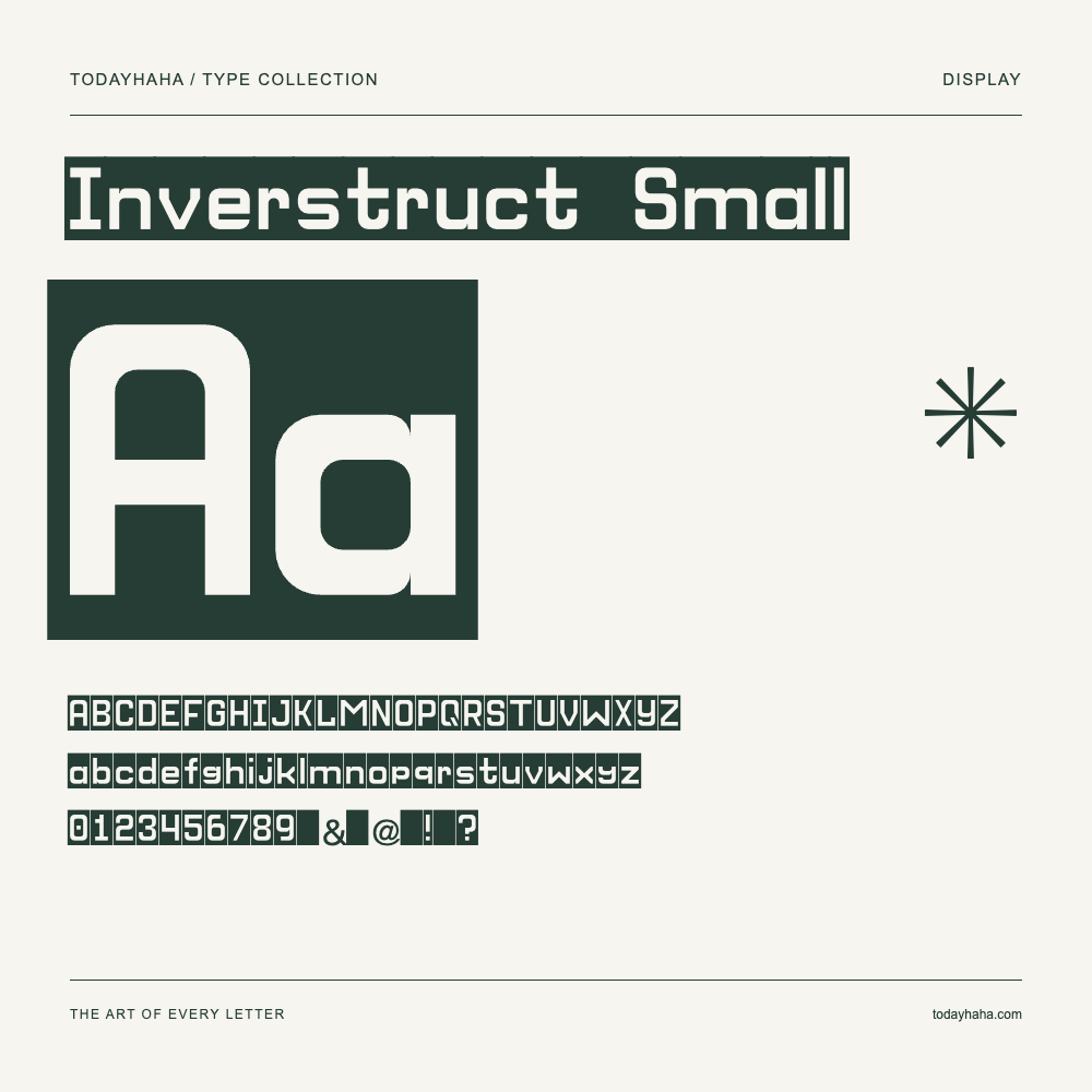 Inverstruct Small — Schriftmuster mit Großbuchstaben, Kleinbuchstaben und Ziffern