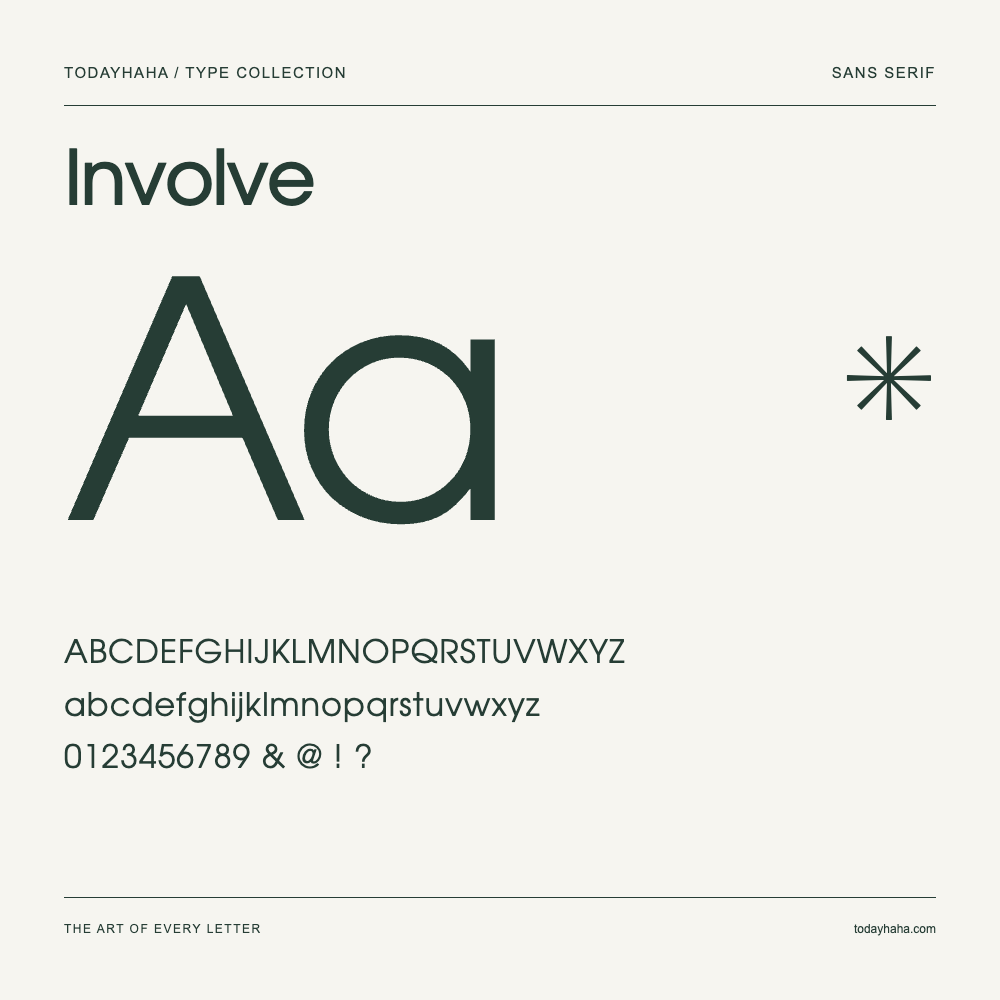 Involve — Font specimen with uppercase and lowercase letters and numbers