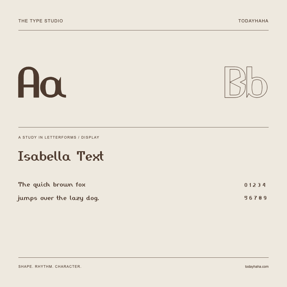 Isabella Text — Estudio de letras con una frase y números