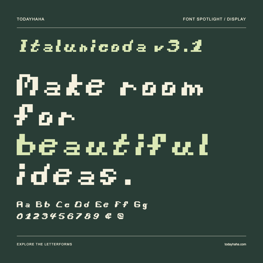 Italunicoda v3.1 — Typography poster with sample text