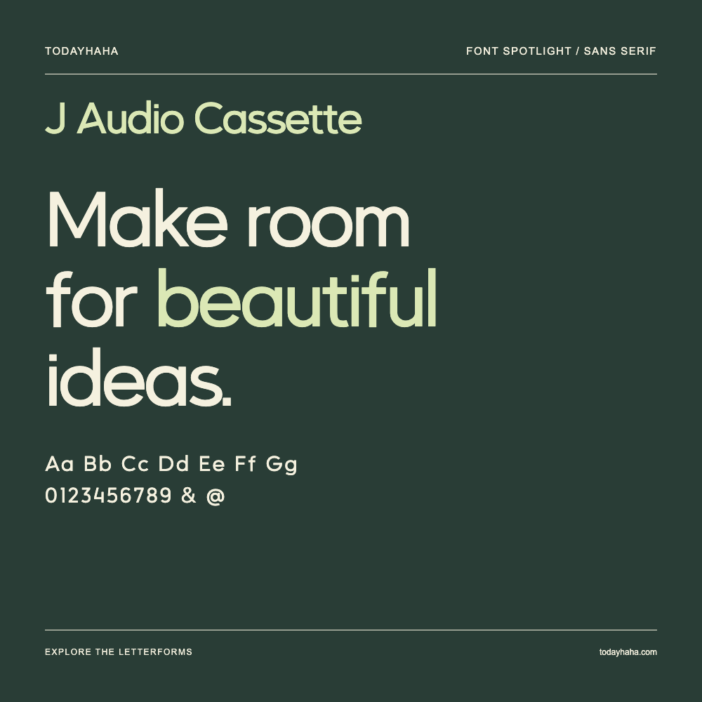 J Audio Cassette — Affiche typographique avec exemple de texte