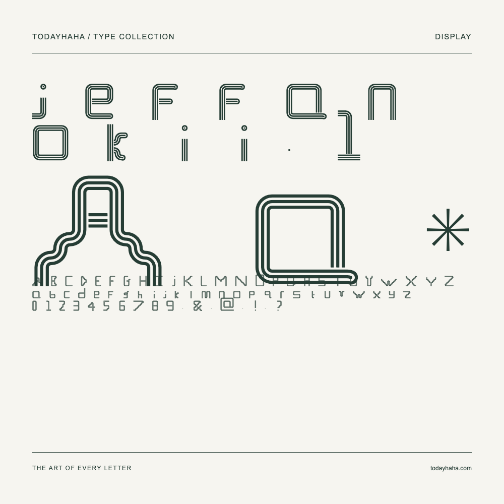 jeffanokii 1 — Spécimen avec majuscules, minuscules et chiffres
