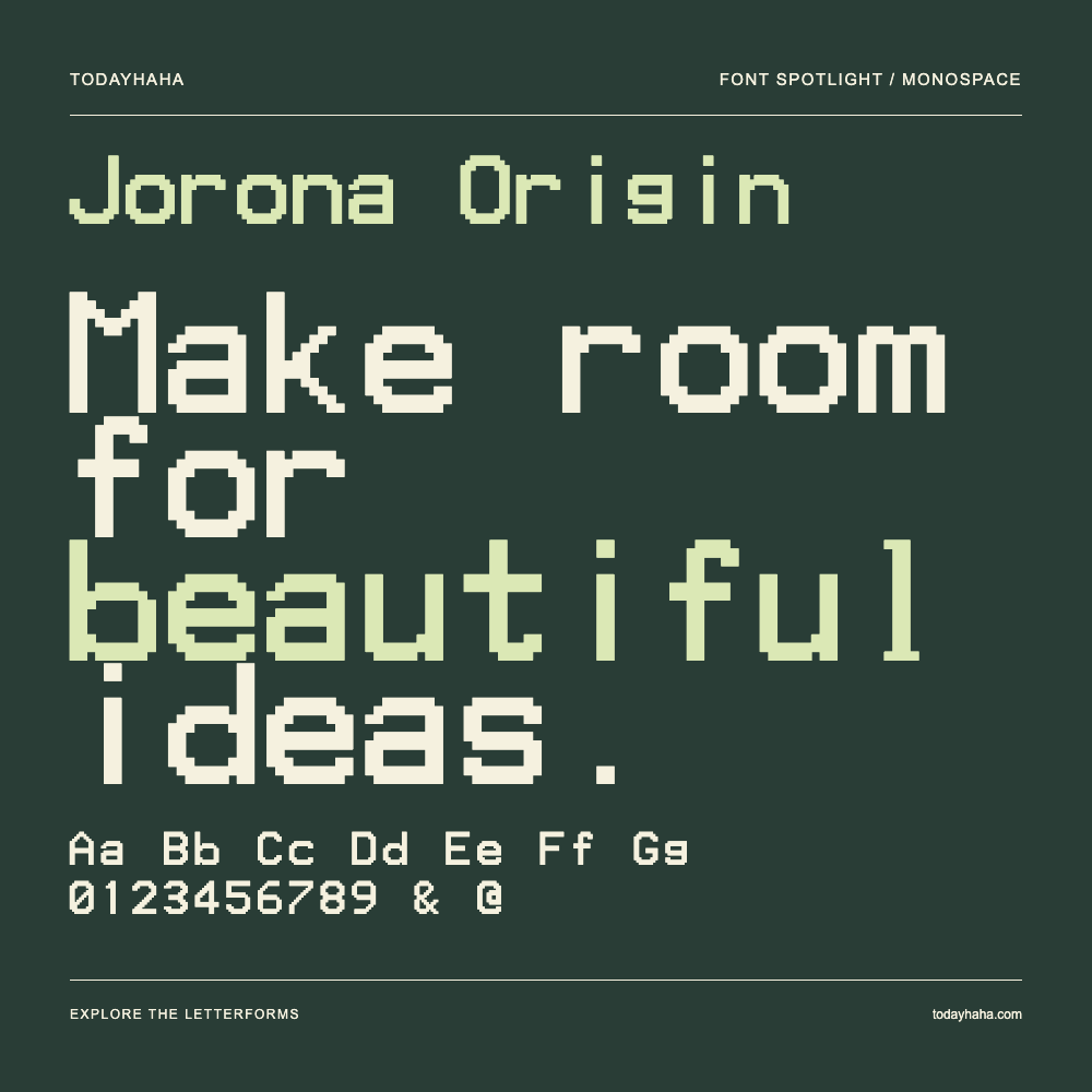 Jorona Origin — Poster tipografico con testo di esempio