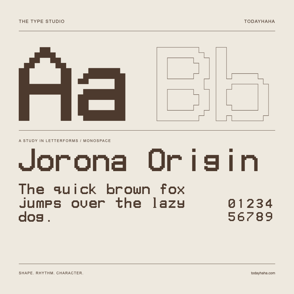 Jorona Origin — Studio delle lettere con frase e numeri