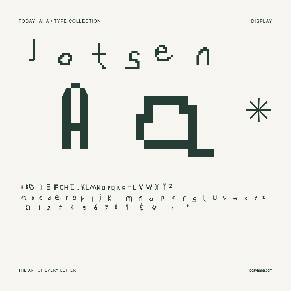 Jotsen — Spécimen avec majuscules, minuscules et chiffres