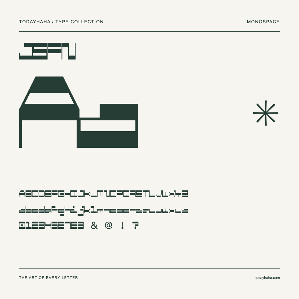 JSFN — Font specimen with uppercase and lowercase letters and numbers