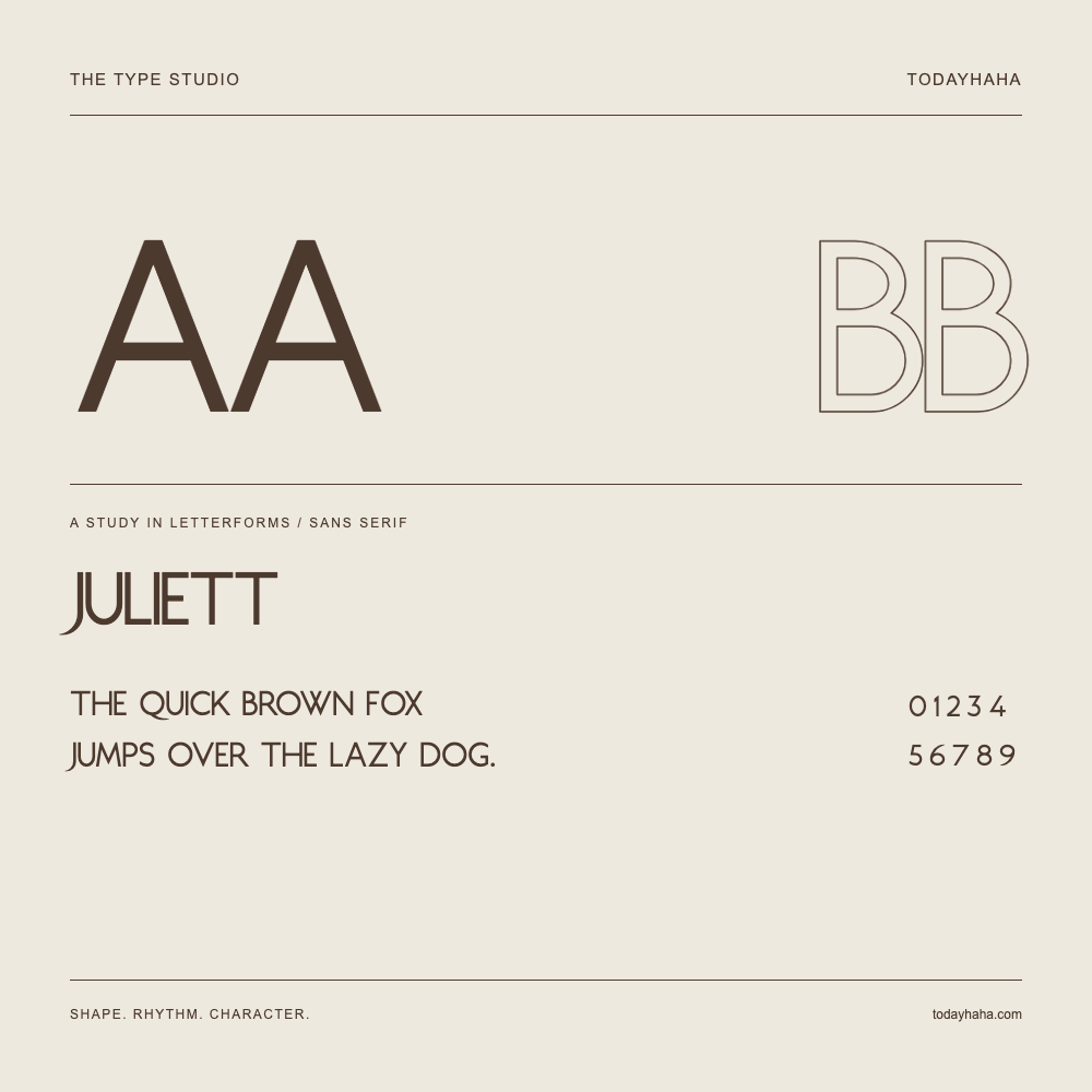 Juliett — Buchstabenstudie mit Beispielsatz und Ziffern