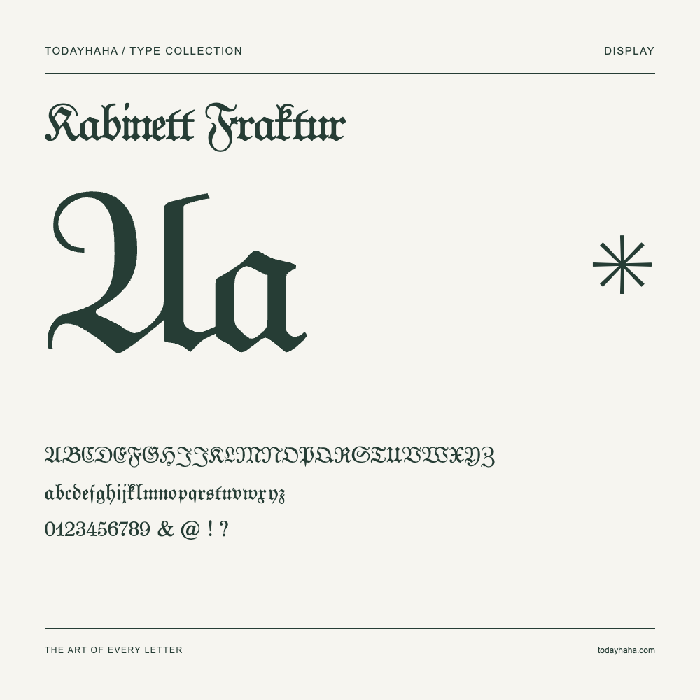 Kabinett Fraktur — Schriftmuster mit Großbuchstaben, Kleinbuchstaben und Ziffern