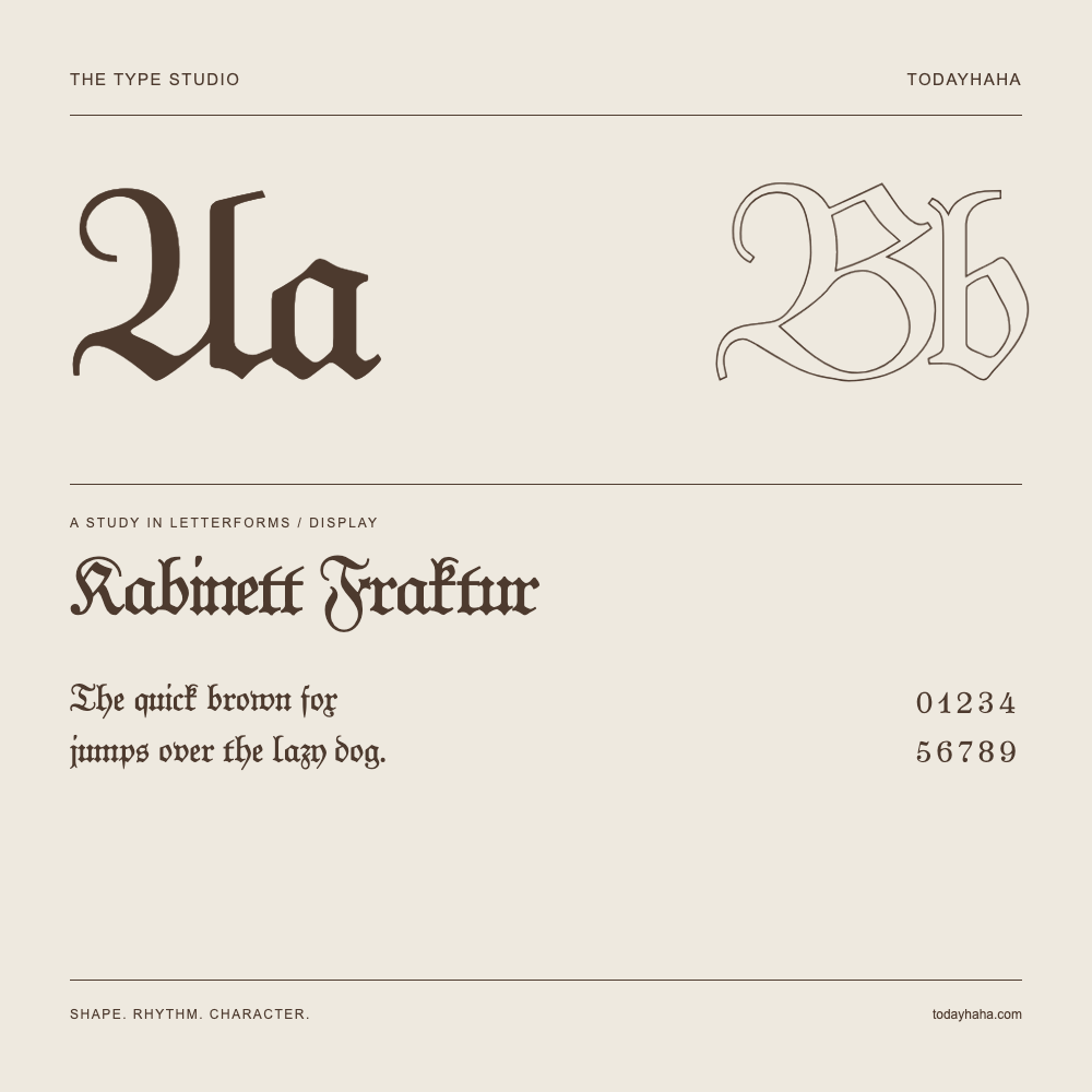 Kabinett Fraktur — Buchstabenstudie mit Beispielsatz und Ziffern