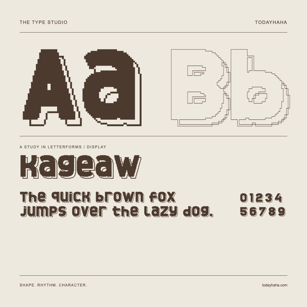 Kageaw — Letterform study with sample sentence and numbers