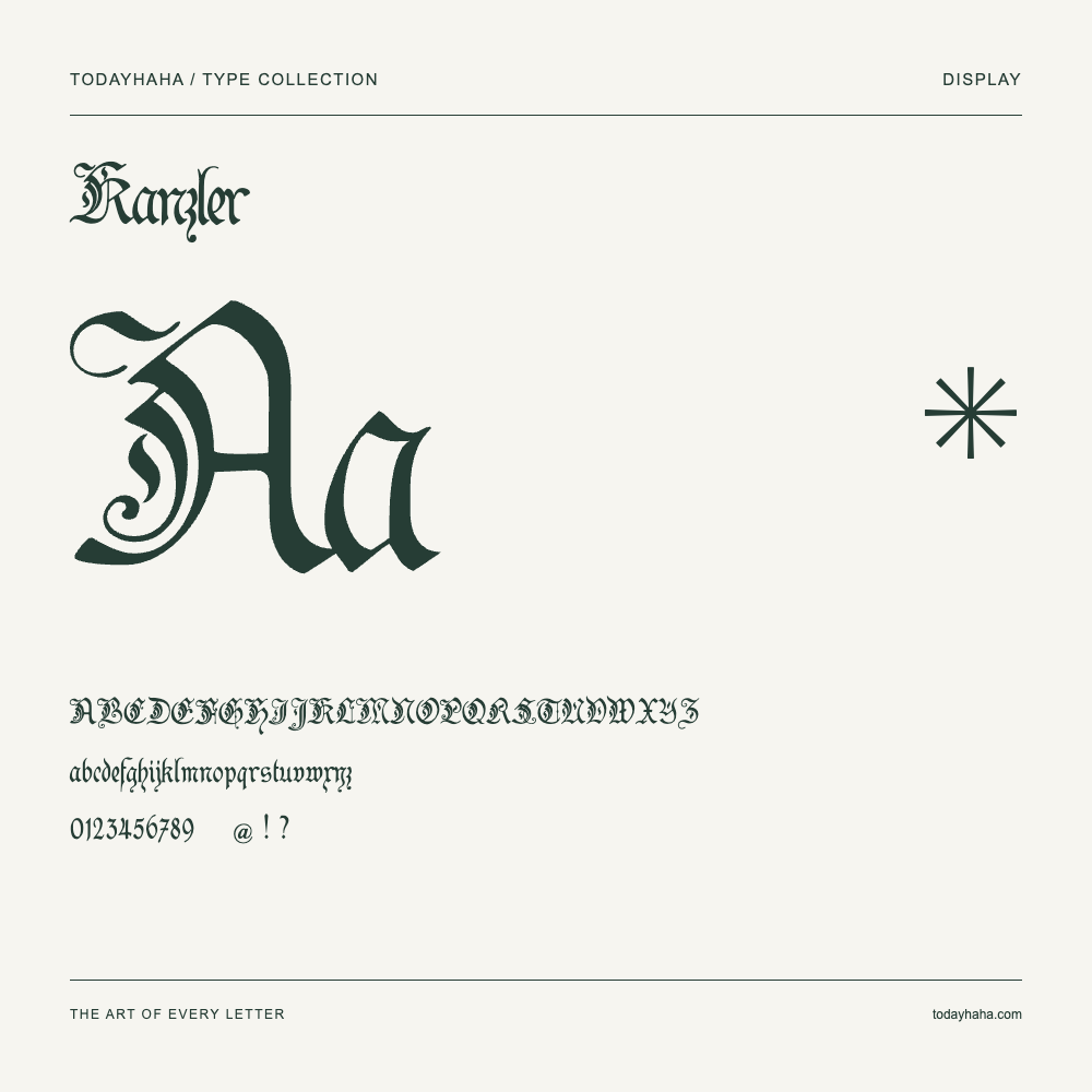 Kanzler — Schriftmuster mit Großbuchstaben, Kleinbuchstaben und Ziffern