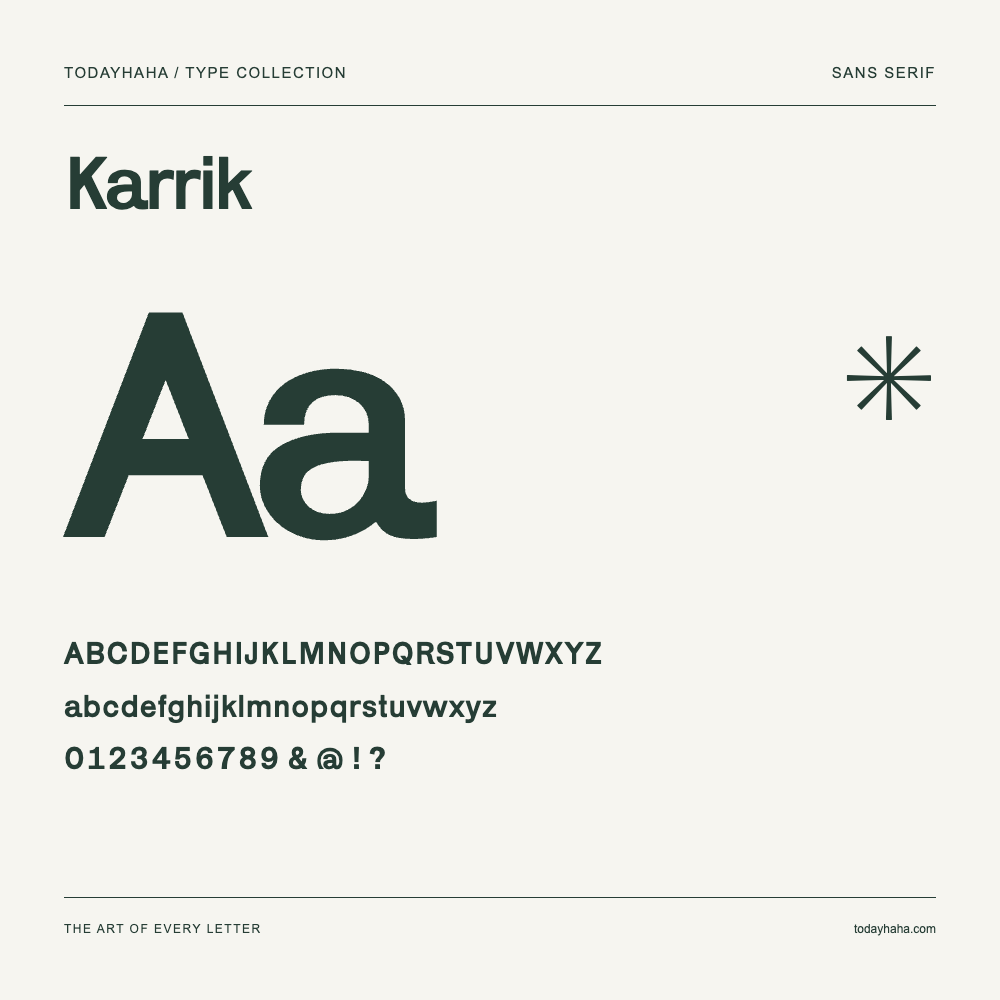 Karrik — Spécimen avec majuscules, minuscules et chiffres
