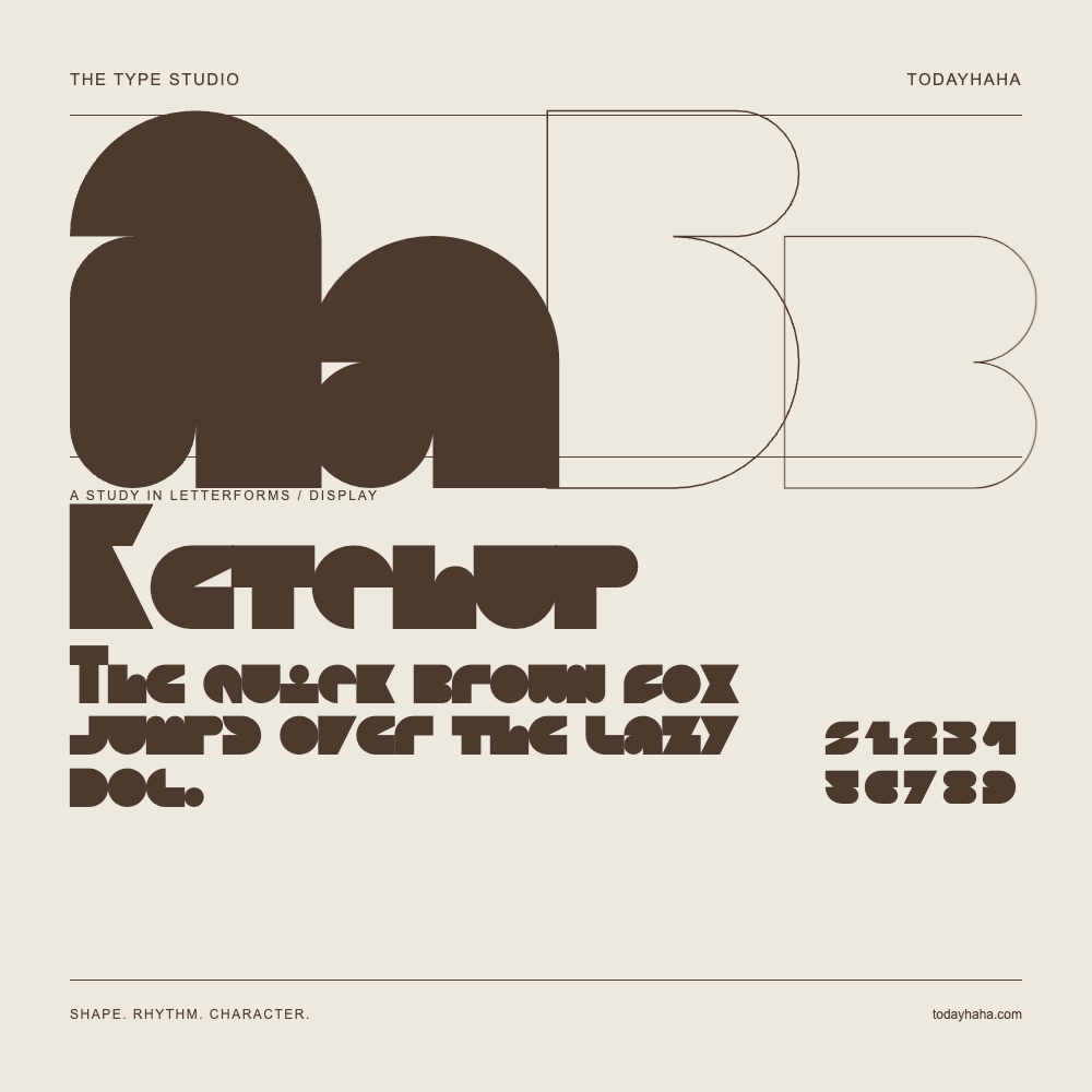 Ketchup — Letterform study with sample sentence and numbers
