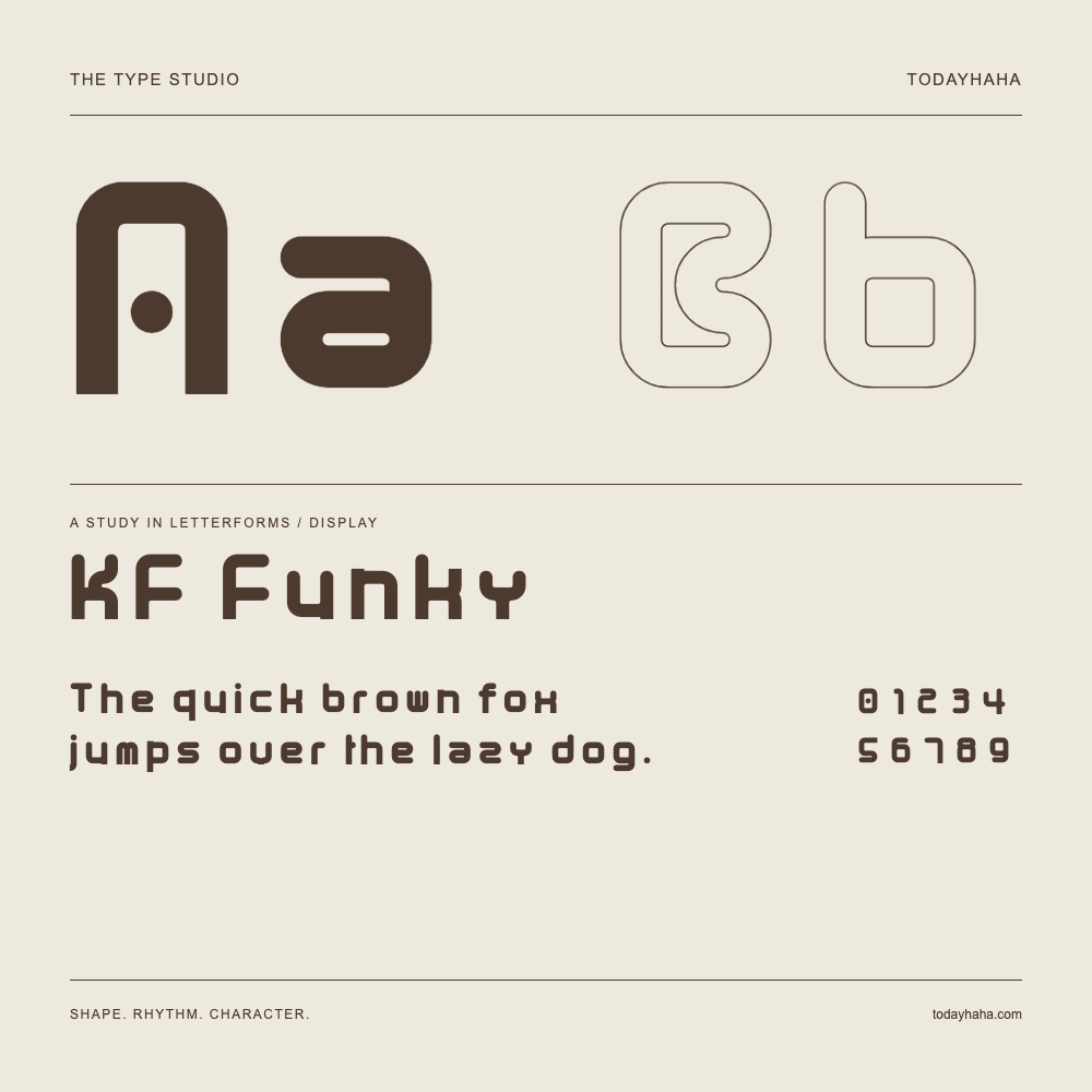 KF Funky — Buchstabenstudie mit Beispielsatz und Ziffern