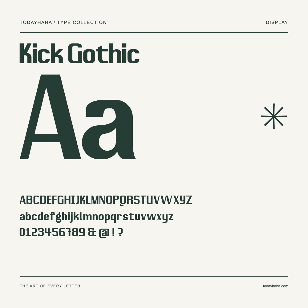 Kick Gothic — Schriftmuster mit Großbuchstaben, Kleinbuchstaben und Ziffern