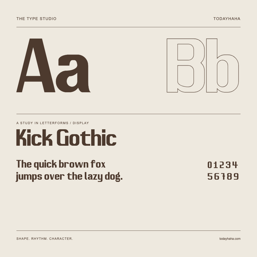 Kick Gothic — Buchstabenstudie mit Beispielsatz und Ziffern