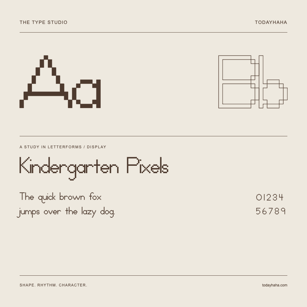 Kindergarten Pixels — Buchstabenstudie mit Beispielsatz und Ziffern