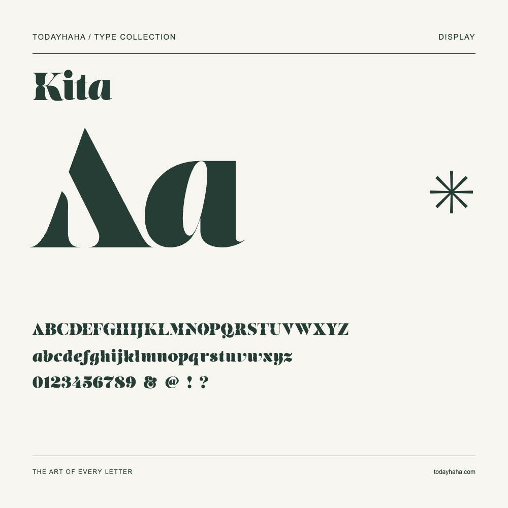 Kita — Schriftmuster mit Großbuchstaben, Kleinbuchstaben und Ziffern