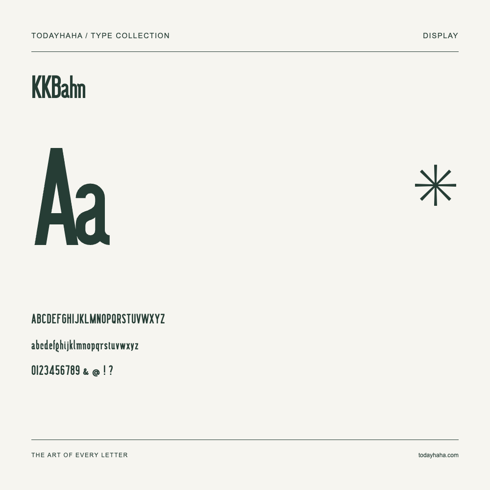 KKBahn — Schriftmuster mit Großbuchstaben, Kleinbuchstaben und Ziffern