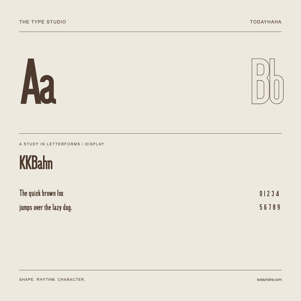 KKBahn — Buchstabenstudie mit Beispielsatz und Ziffern