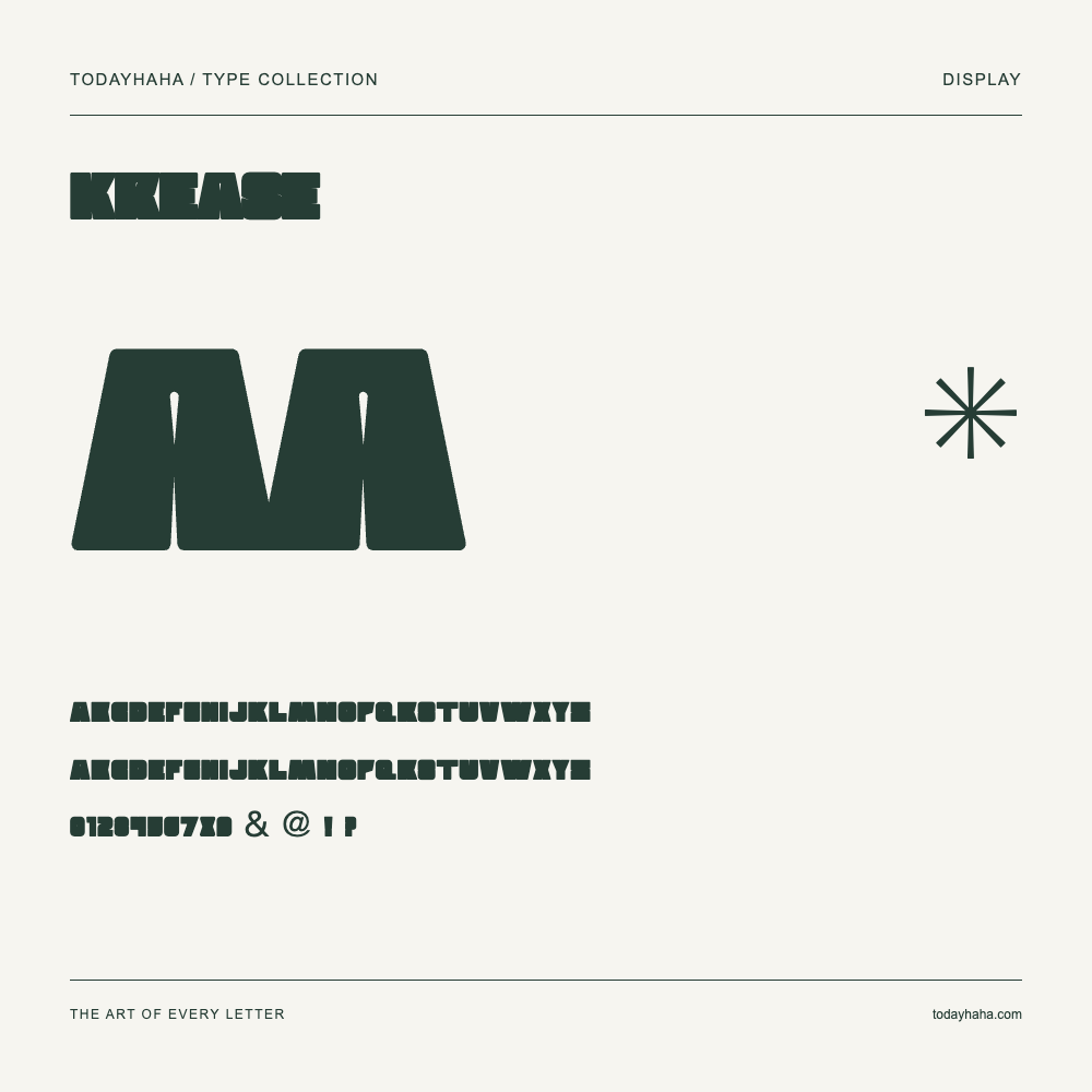 Krease — Schriftmuster mit Großbuchstaben, Kleinbuchstaben und Ziffern