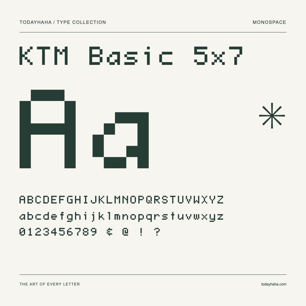 KTM Basic 5x7 — Muestra de mayúsculas, minúsculas y números