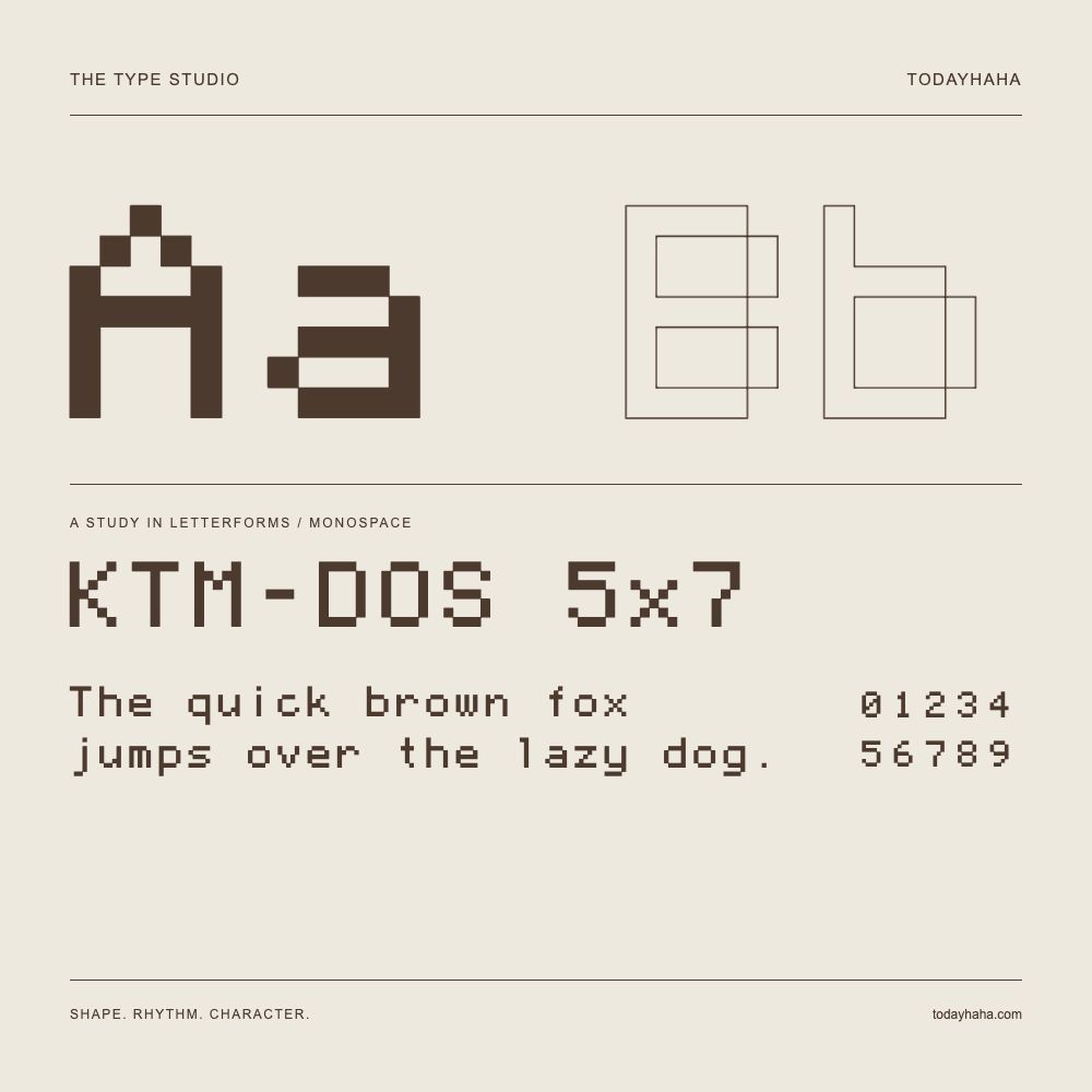 KTM-DOS 5x7 — Buchstabenstudie mit Beispielsatz und Ziffern