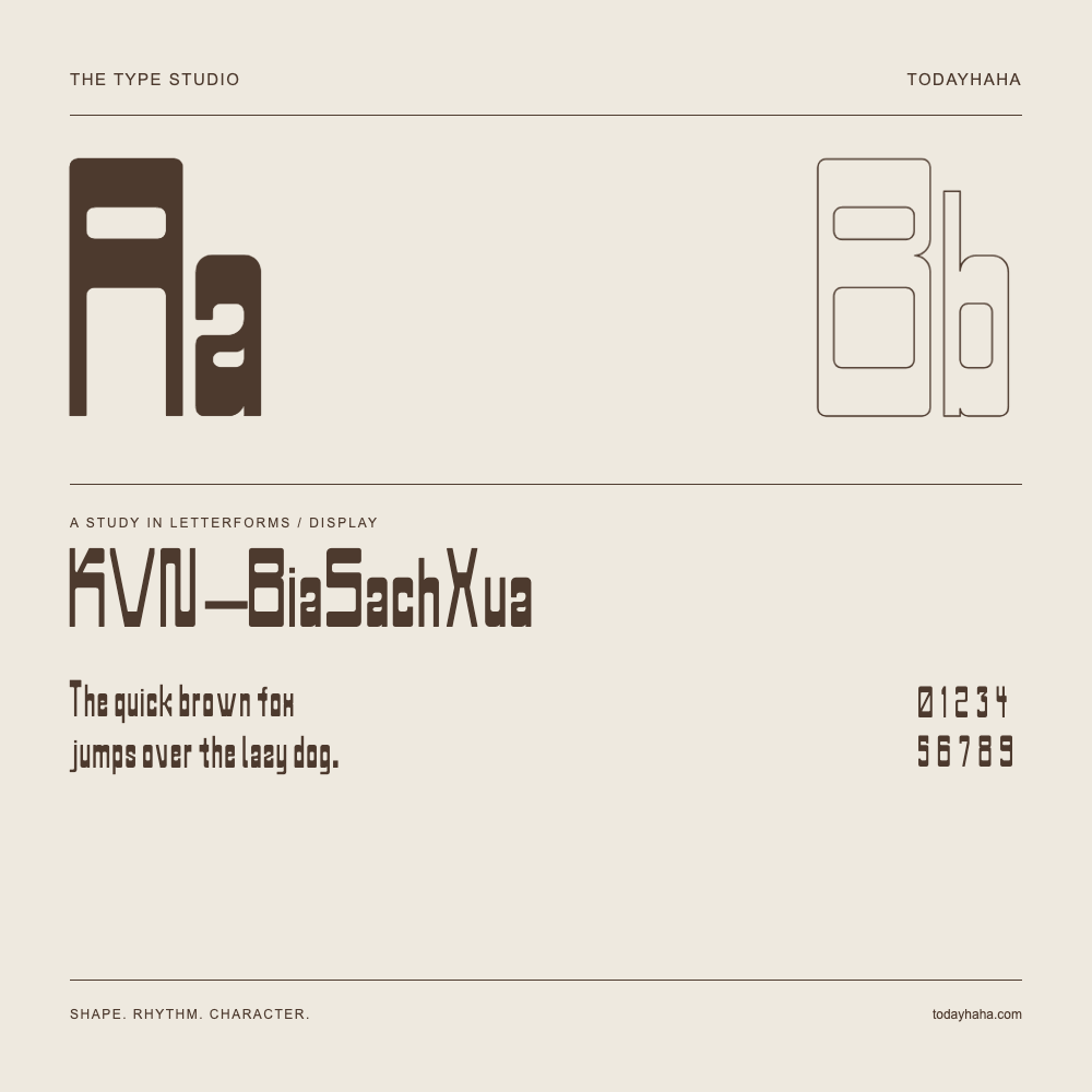 KVN-BiaSachXua — Letterform study with sample sentence and numbers