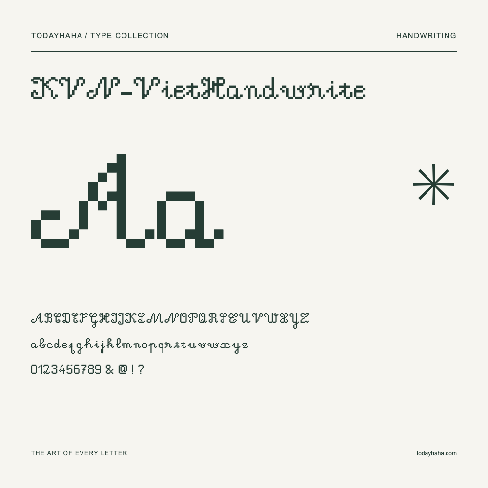 KVN-VietHandwrite — Schriftmuster mit Großbuchstaben, Kleinbuchstaben und Ziffern