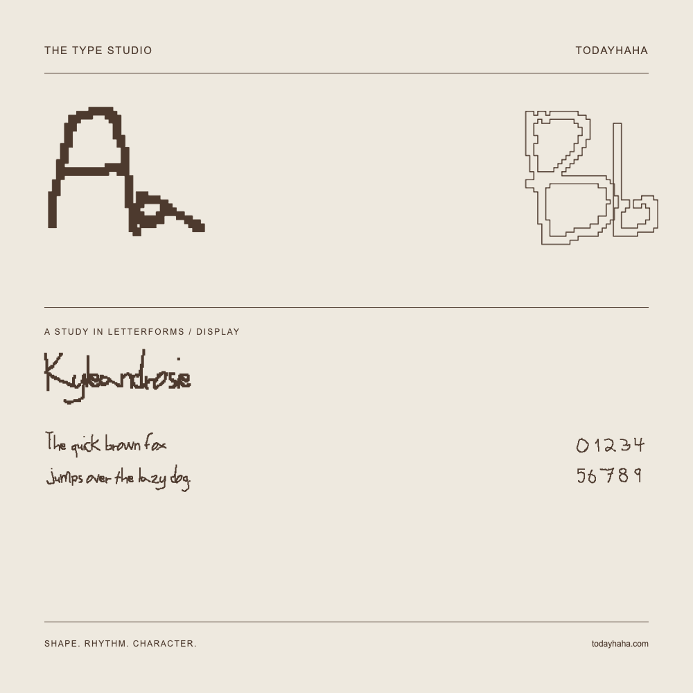 Kyleandrosie — Letterform study with sample sentence and numbers