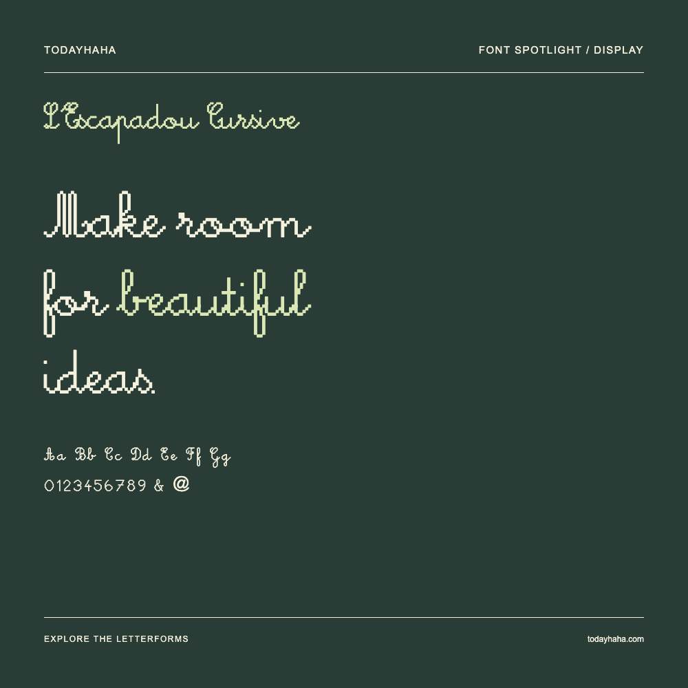 L'Escapadou Cursive — Póster tipográfico con texto de muestra