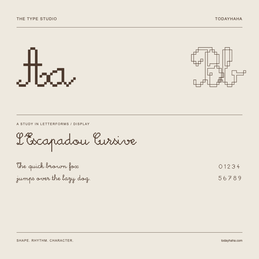 L'Escapadou Cursive — Estudio de letras con una frase y números