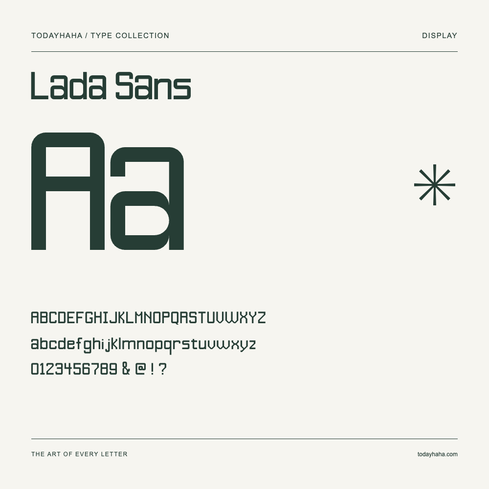 Lada Sans — Schriftmuster mit Großbuchstaben, Kleinbuchstaben und Ziffern