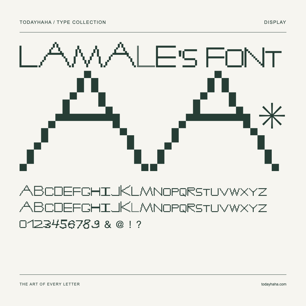 Lamale's Font — Schriftmuster mit Großbuchstaben, Kleinbuchstaben und Ziffern