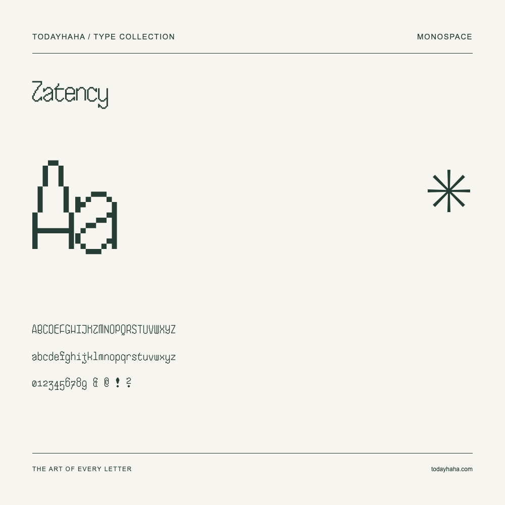 Latency — Schriftmuster mit Großbuchstaben, Kleinbuchstaben und Ziffern