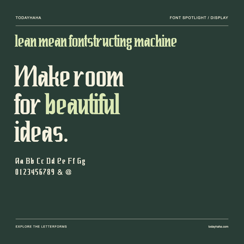 lean mean fontstructing machine — Typografieposter mit Beispieltext
