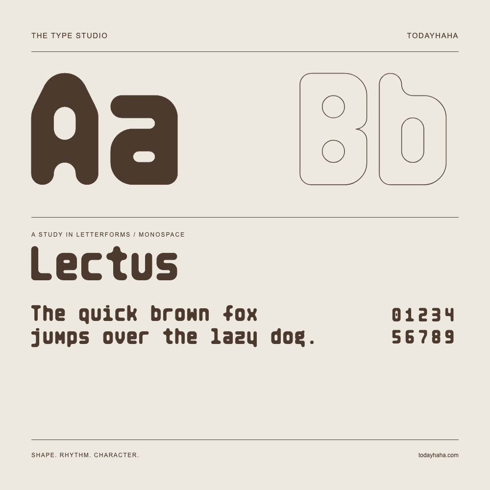 Lectus — 字形展示：示例句子与数字