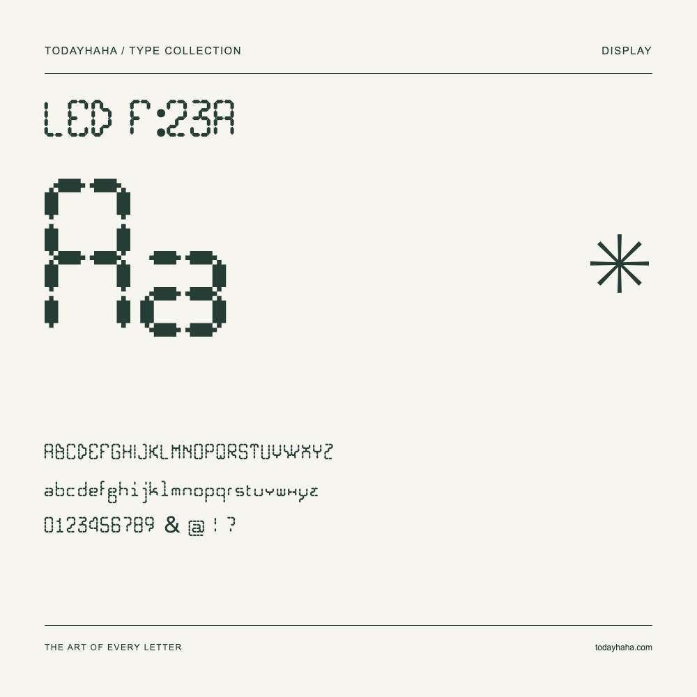 LED F:23A — Amostra com letras maiúsculas, minúsculas e números